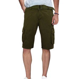 RawX Men’s Belted Grommet Cargo Shorts with Hidden Snap, Olive, Size 34